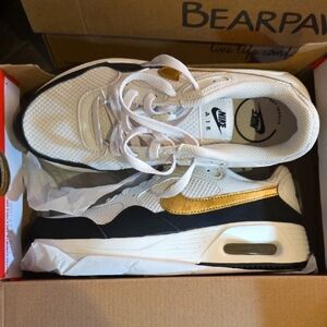 Nike Air Womens White and Gold Sneakers